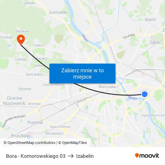 Bora - Komorowskiego 03 to Izabelin map