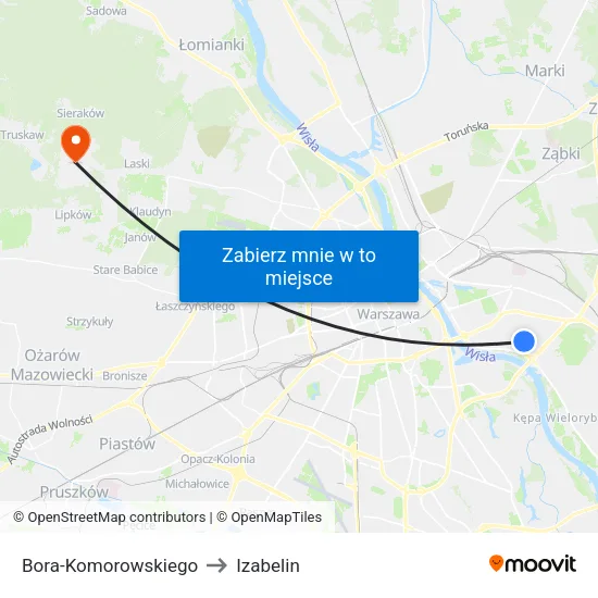 Bora - Komorowskiego to Izabelin map