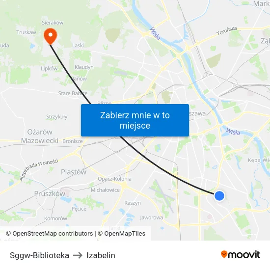 SGGW - Biblioteka to Izabelin map