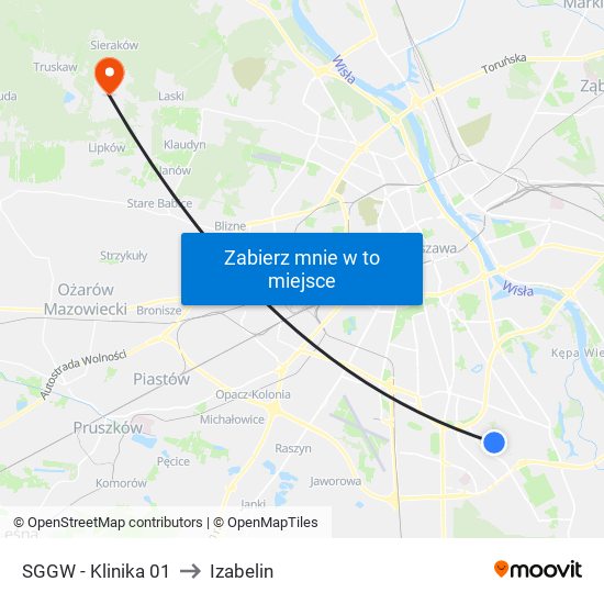 SGGW - Klinika 01 to Izabelin map