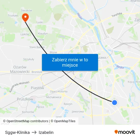 SGGW - Klinika to Izabelin map