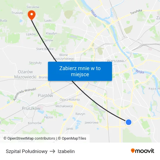 Szpital Południowy to Izabelin map