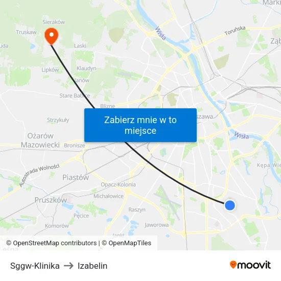 SGGW - Klinika to Izabelin map