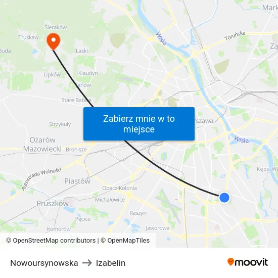 Nowoursynowska to Izabelin map