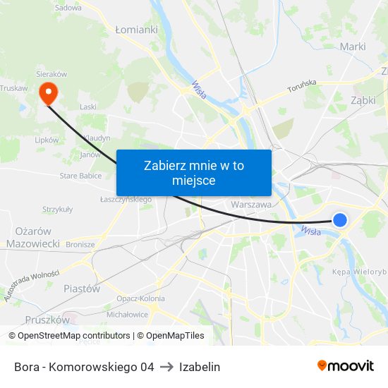 Bora - Komorowskiego 04 to Izabelin map