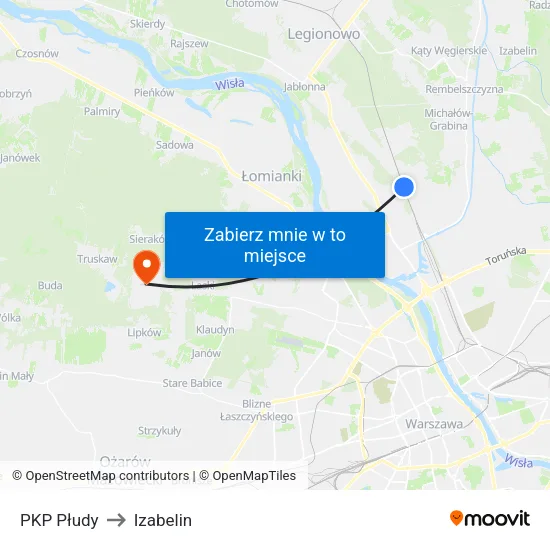 PKP Płudy to Izabelin map
