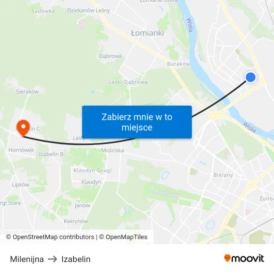 Milenijna to Izabelin map