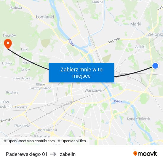 Paderewskiego 01 to Izabelin map