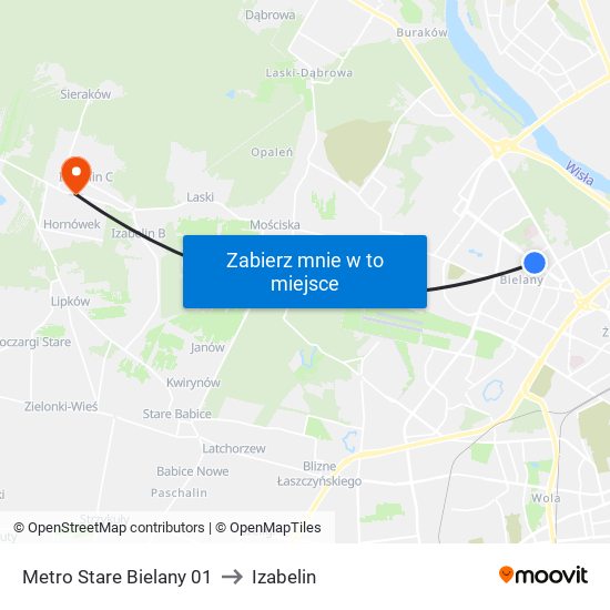 Metro Stare Bielany 01 to Izabelin map