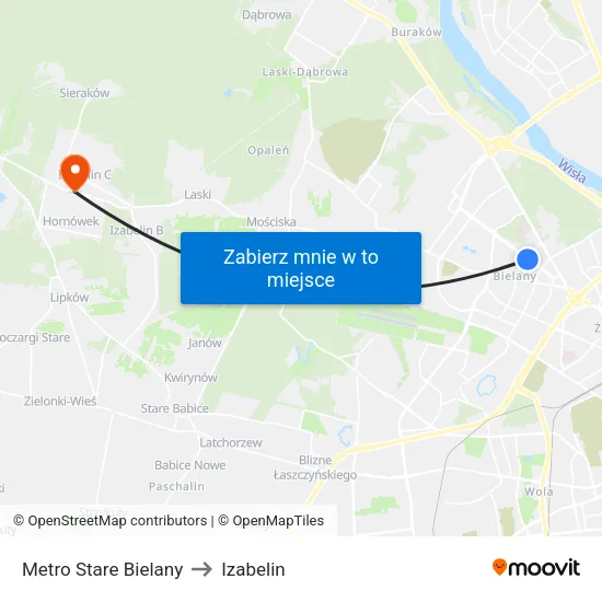 Metro Stare Bielany to Izabelin map
