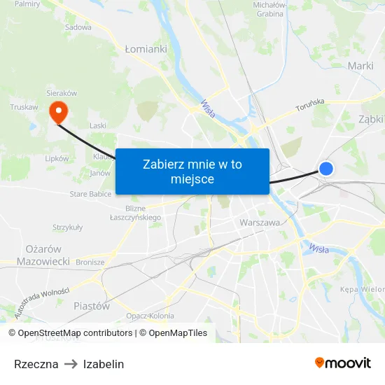 Rzeczna to Izabelin map