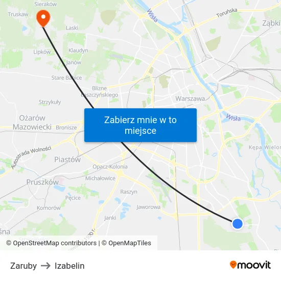 Zaruby to Izabelin map