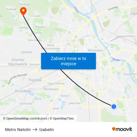 Metro Natolin to Izabelin map