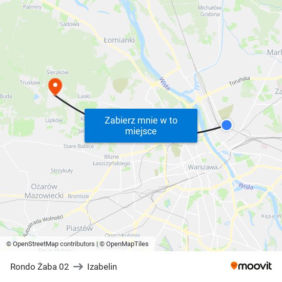 Rondo Żaba to Izabelin map