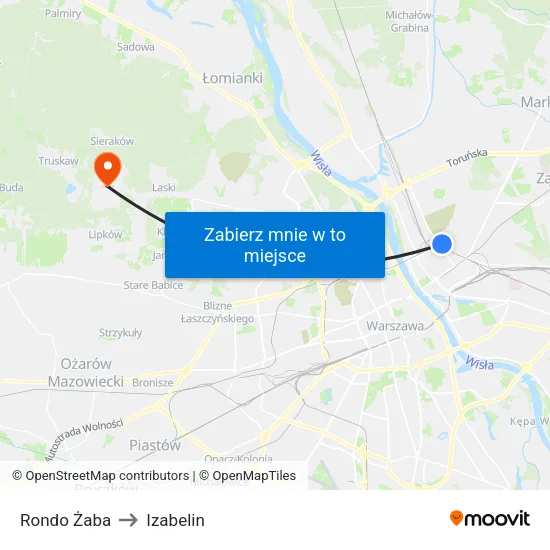 Rondo Żaba to Izabelin map