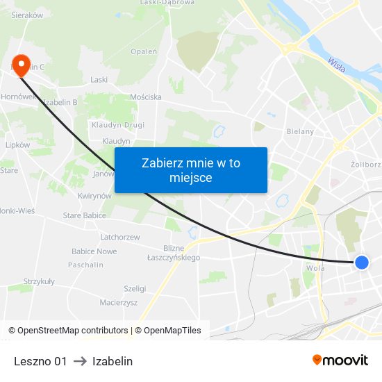 Leszno 01 to Izabelin map