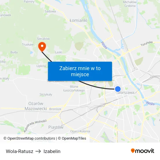 Wola - Ratusz to Izabelin map