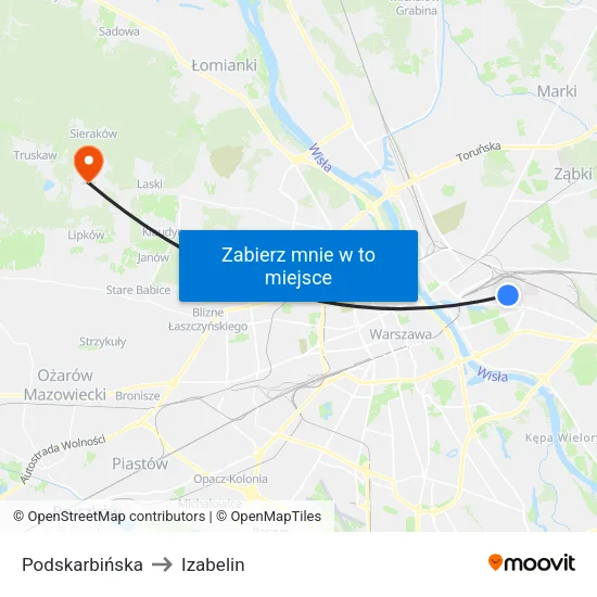 Podskarbińska to Izabelin map