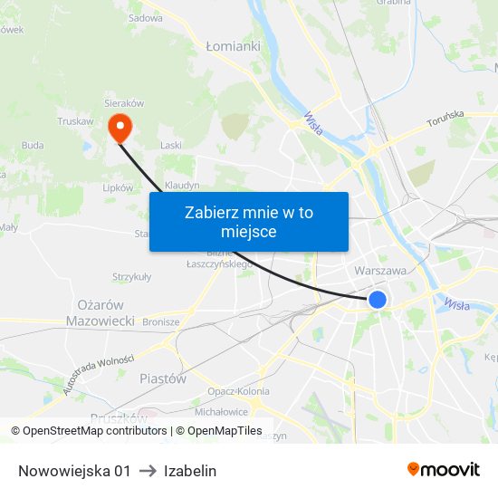 Nowowiejska to Izabelin map