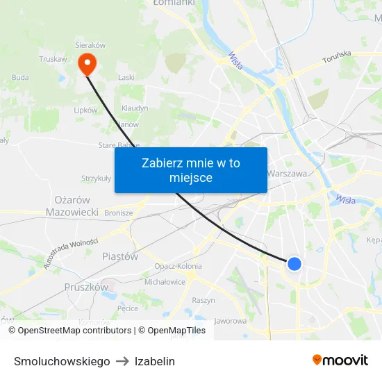 Smoluchowskiego to Izabelin map