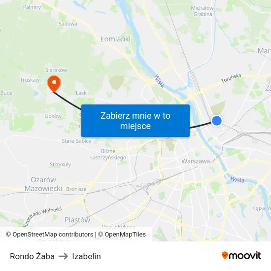 Rondo Żaba to Izabelin map