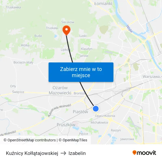Kuźnicy Kołłątajowskiej to Izabelin map