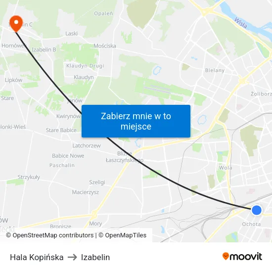 Hala Kopińska to Izabelin map