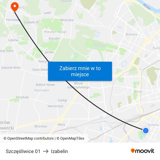 Szczęśliwice 01 to Izabelin map