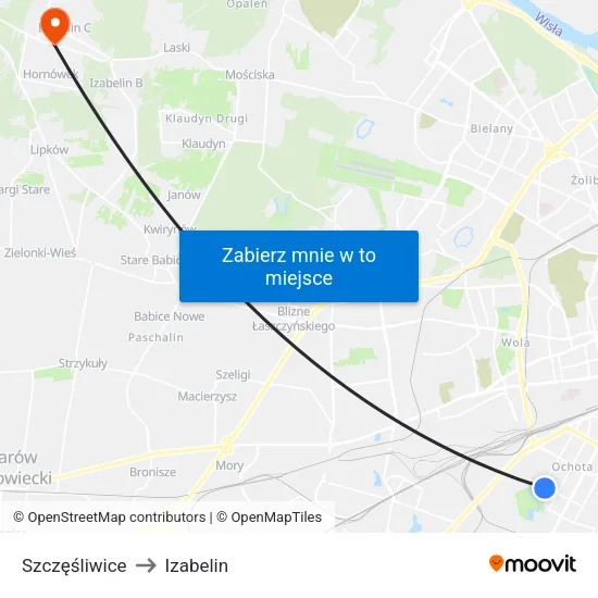 Szczęśliwice to Izabelin map