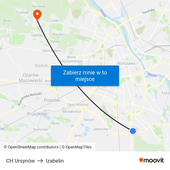 CH Ursynów to Izabelin map