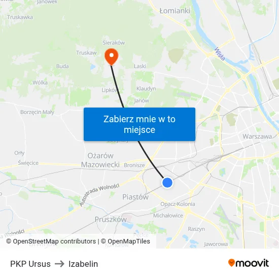 PKP Ursus to Izabelin map