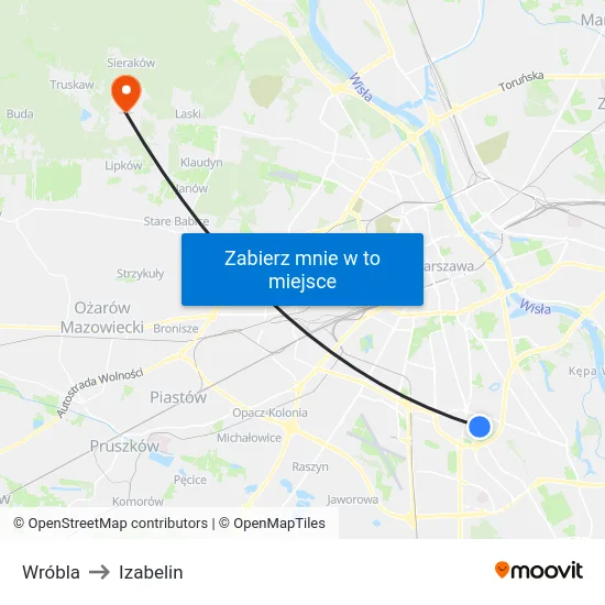 Wróbla to Izabelin map