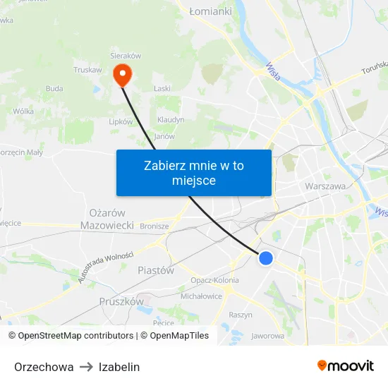 Orzechowa to Izabelin map