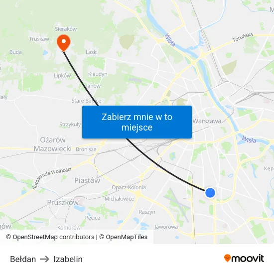 Bełdan to Izabelin map