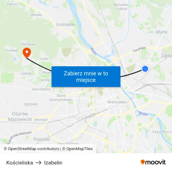 Kościeliska to Izabelin map