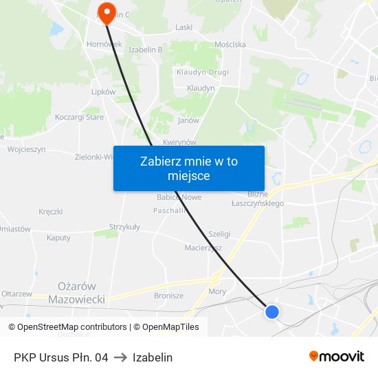 PKP Ursus Płn. 04 to Izabelin map