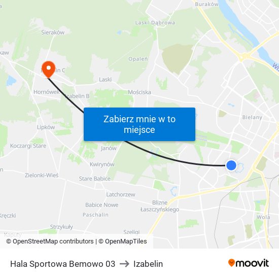 Hala Sportowa Bemowo 03 to Izabelin map