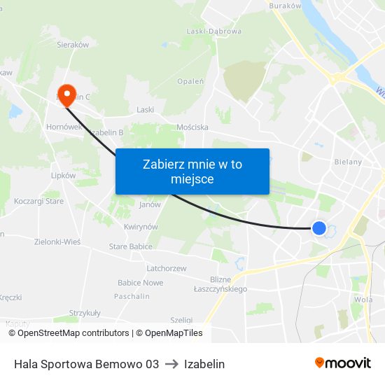 Hala Sportowa Bemowo to Izabelin map