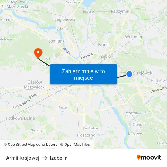 Armii Krajowej to Izabelin map