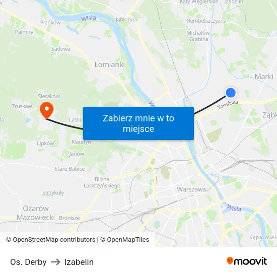 Os. Derby to Izabelin map