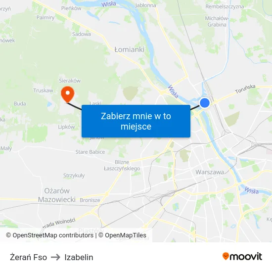 Żerań Fso to Izabelin map