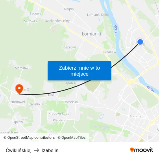 Ćwiklińskiej to Izabelin map