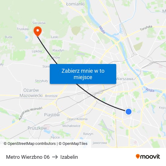 Metro Wierzbno 06 to Izabelin map