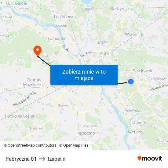 Fabryczna 01 to Izabelin map