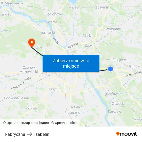 Fabryczna to Izabelin map