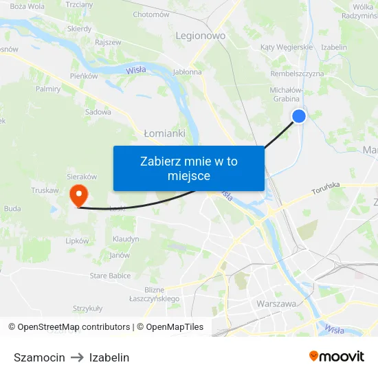 Szamocin to Izabelin map