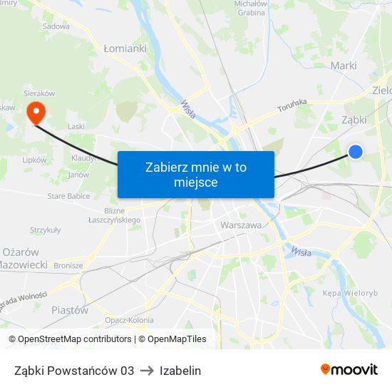 Ząbki Powstańców 03 to Izabelin map