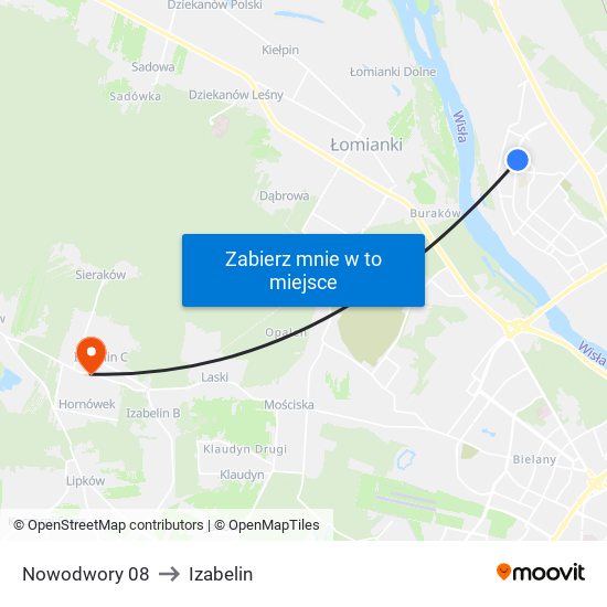 Nowodwory to Izabelin map