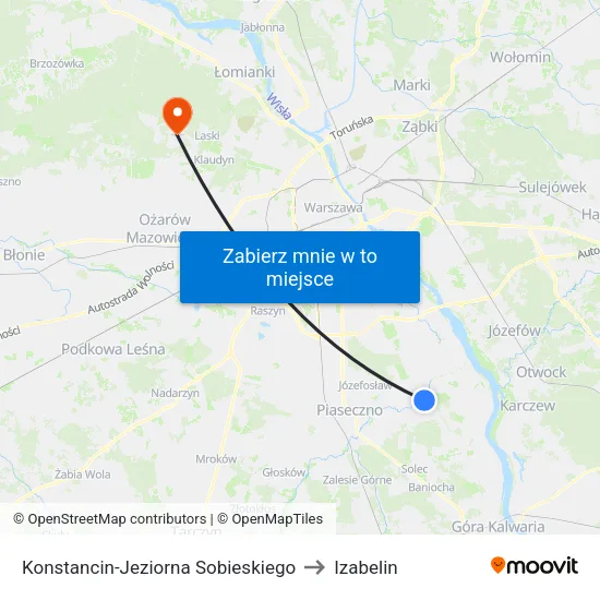 Konstancin-Jeziorna Sobieskiego to Izabelin map