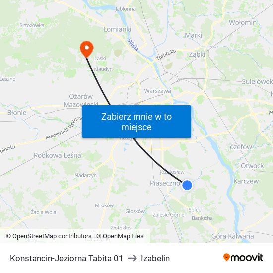 Konstancin-Jeziorna Tabita 01 to Izabelin map